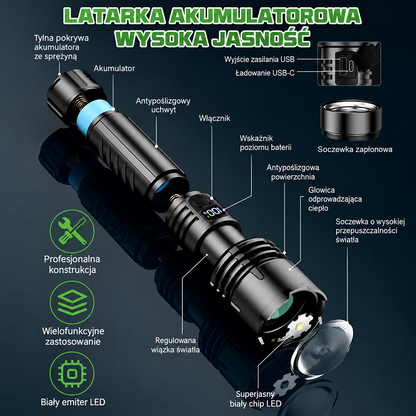 Billhol® 💥 Superjasna taktyczna latarka survivalowa Ultimate · Ponad 2 mln sprzedanych sztuk · 80× jaśniejsza · Do 120 godz. pracy · Wojskowa technologia LED COB 🔦