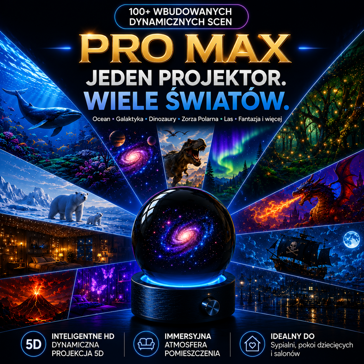 BVJ® 2026 PRO MAX 5D inteligentny projektor światła 🌎 Stwórz ponad 100 wciągających światów z kontrolą Bluetooth i efektami dźwiękowymi