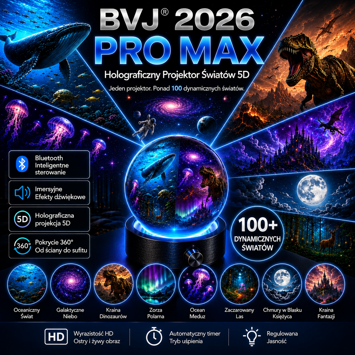 BVJ® 2026 PRO MAX 5D inteligentny projektor światła 🌎 Stwórz ponad 100 wciągających światów z kontrolą Bluetooth i efektami dźwiękowymi