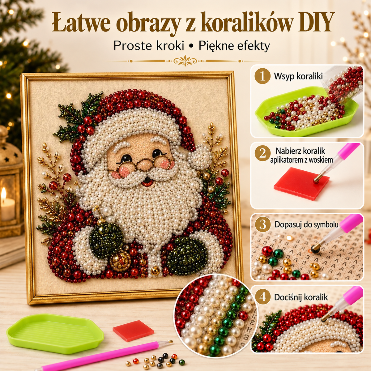 ✨ Zestaw do tworzenia świątecznych obrazów z perełek 3D – Relaksująca kreatywna zabawa DIY