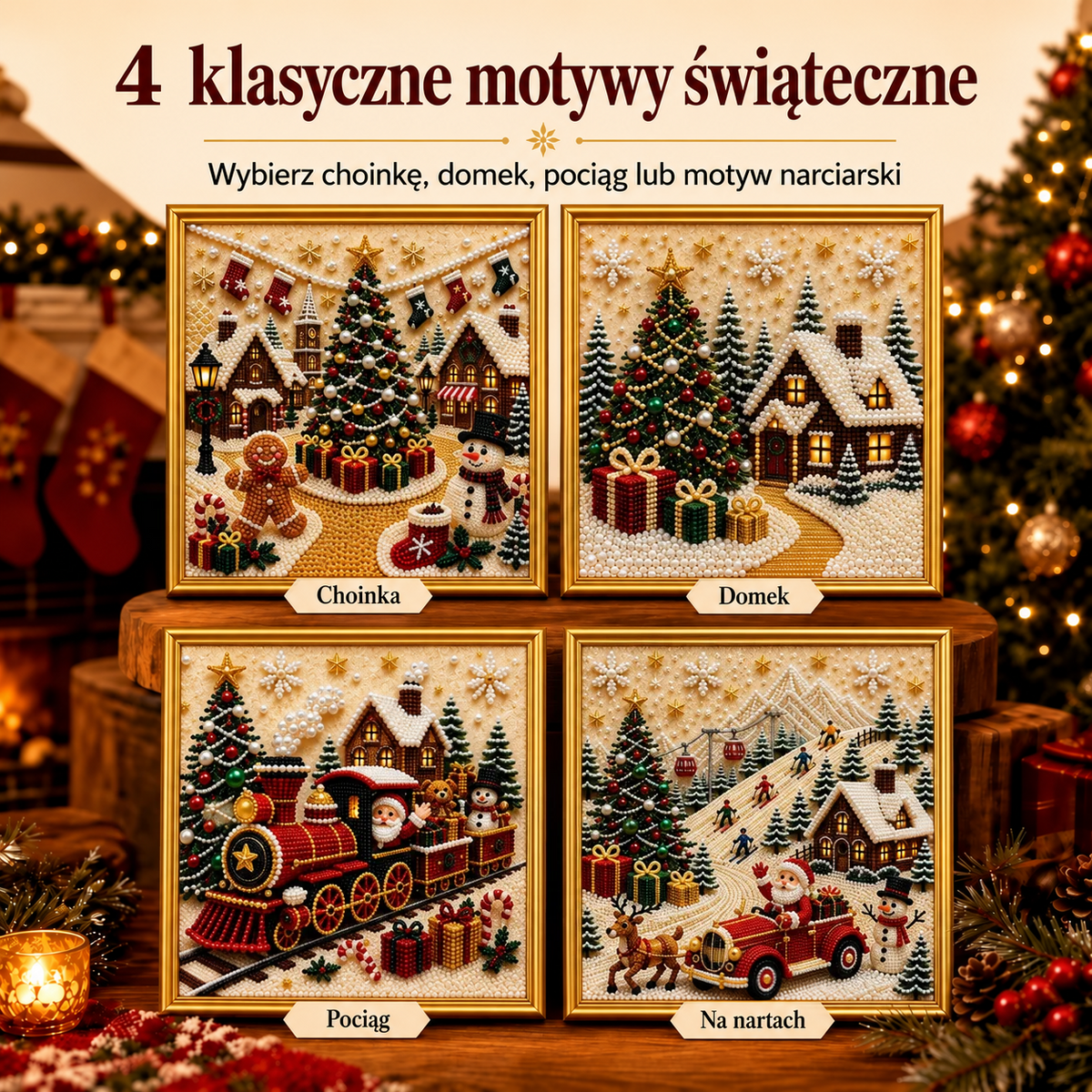 ✨ Zestaw do tworzenia świątecznych obrazów z perełek 3D – Relaksująca kreatywna zabawa DIY