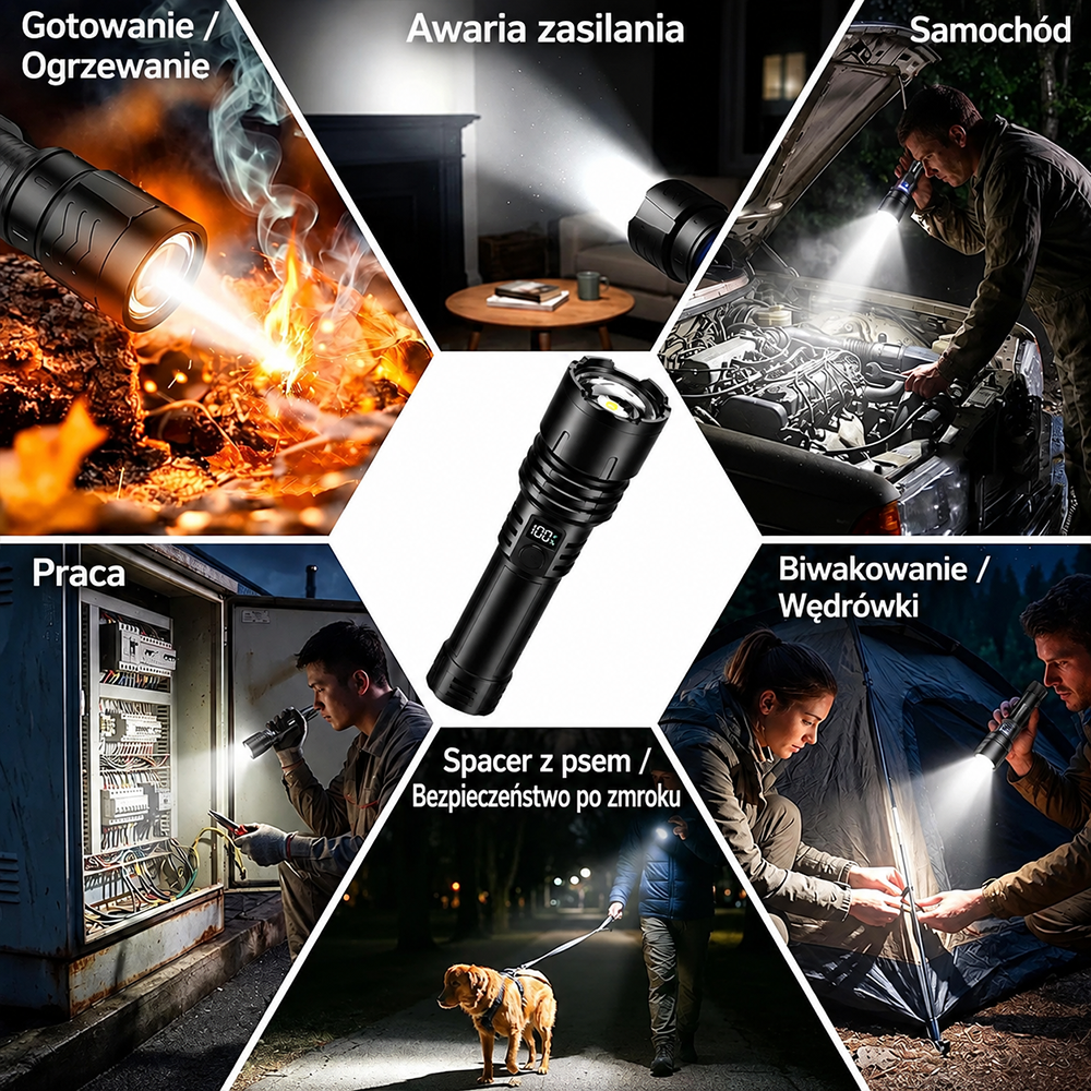 Billhol® 💥 Superjasna taktyczna latarka survivalowa Ultimate · Ponad 2 mln sprzedanych sztuk · 80× jaśniejsza · Do 120 godz. pracy · Wojskowa technologia LED COB 🔦